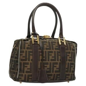 FENDI Zucca Canvas Hand Bag Black Brown Gold